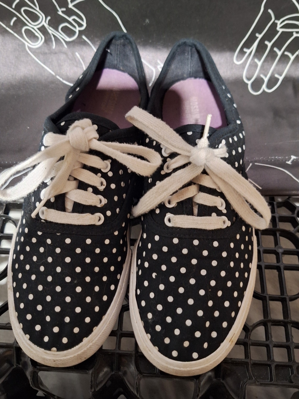 Black Polka Dot Lace-Up Sneakers - Picture 2 of 5